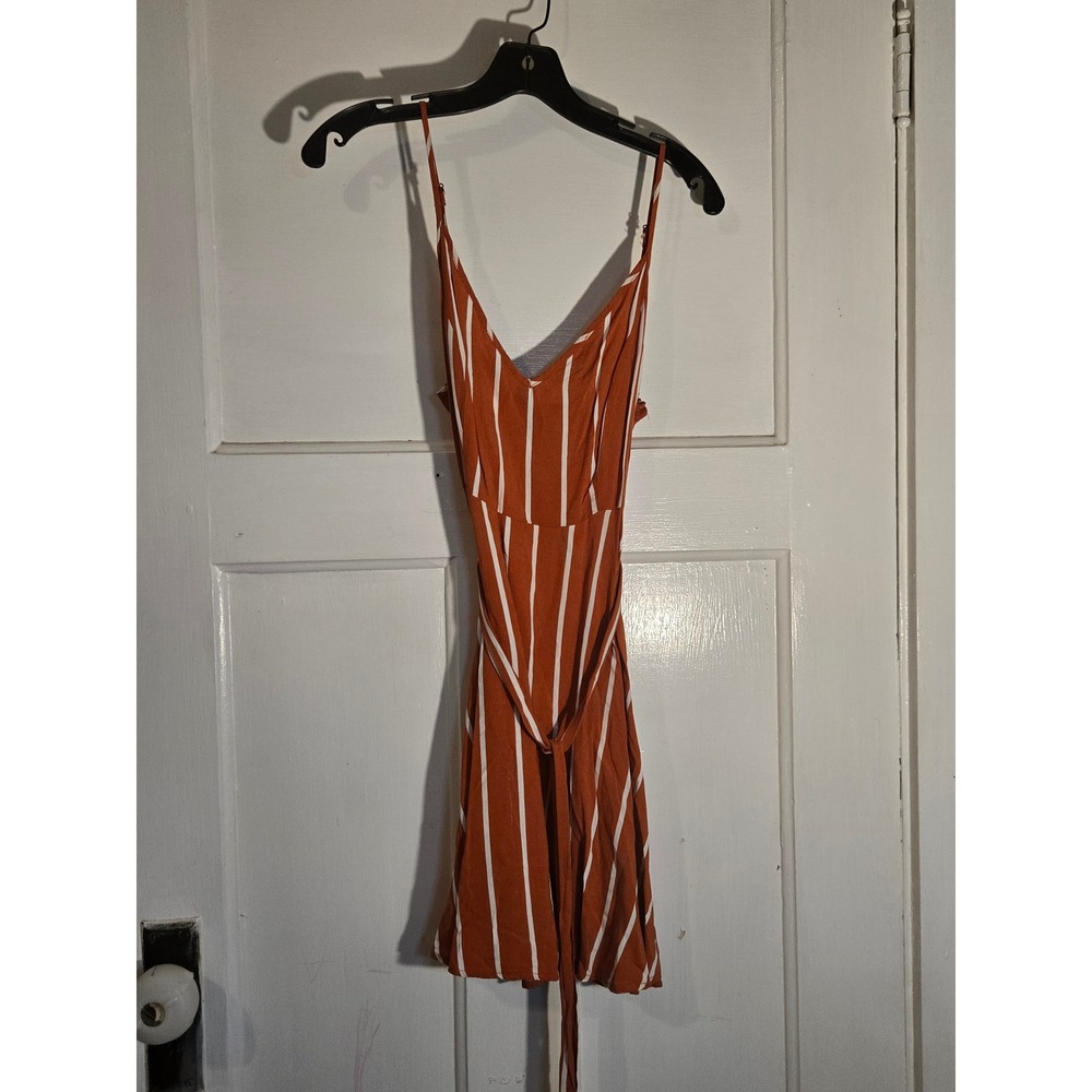 Forever 21‎ Womens Rust Orange White Striped V-Neck Mini Dress Size Medium